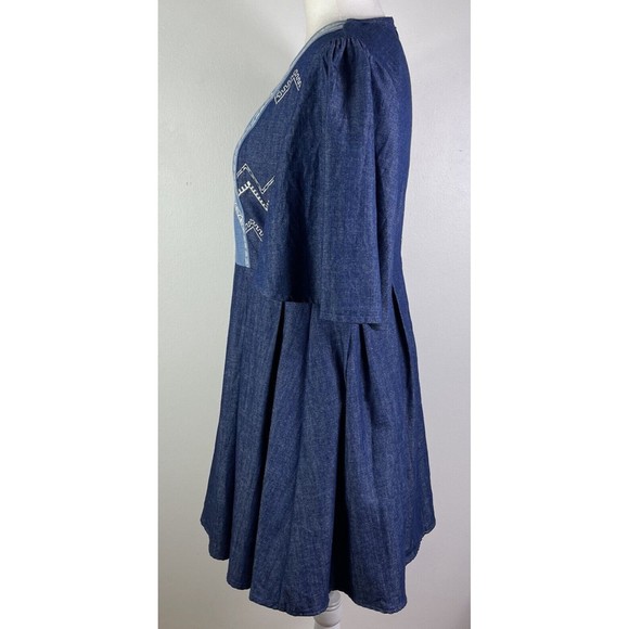 Flying Tomato Chambray A Line Dress Embroidered M Western Boho Country Prairie - Picture 3 of 12